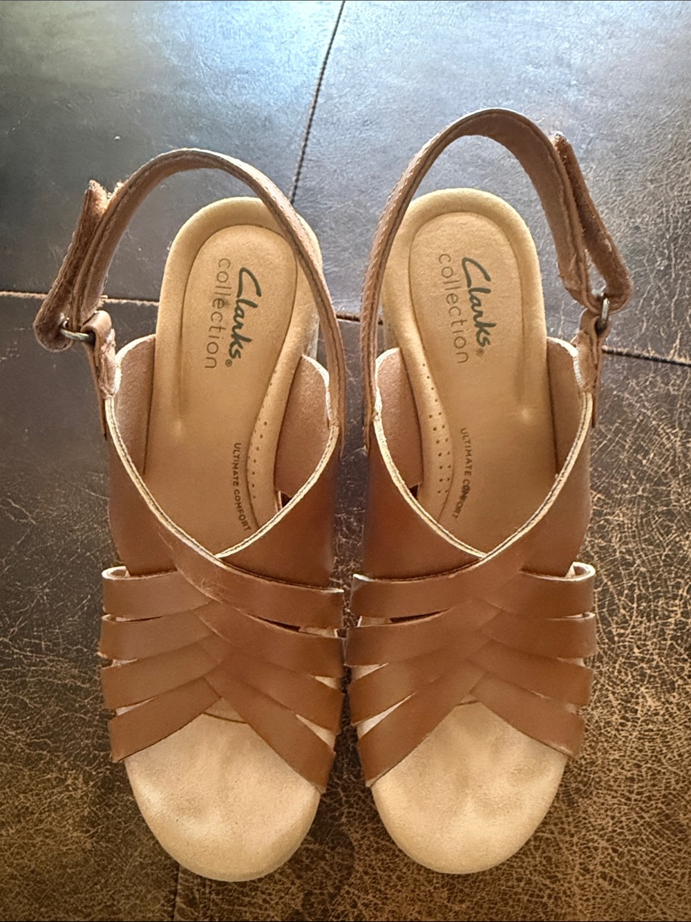 Clarks Brown Leather Woven Slingback Sandals